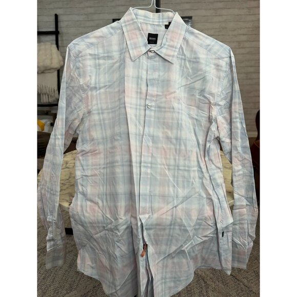 HUGO BOSS Black Label Slim Fit Plaid Button Down Dress Shirt Mens Size XL - Picture 1 of 7